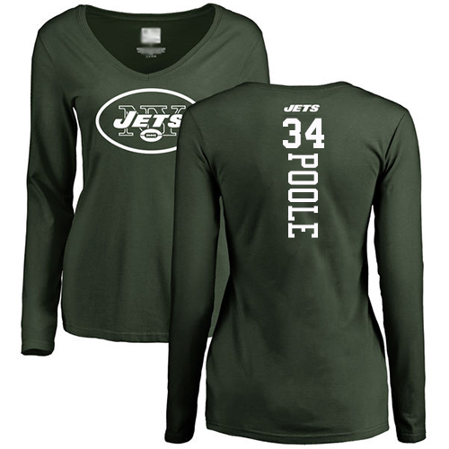 New York Jets Green Women Brian Poole Backer NFL Football #34 Long Sleeve T Shirt